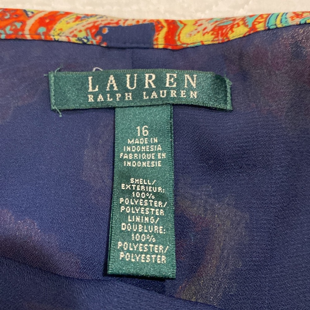 Lauren Ralph Lauren Paisley Skirt Sz 16 fully lined side zip extra dark navy - Picture 9 of 11